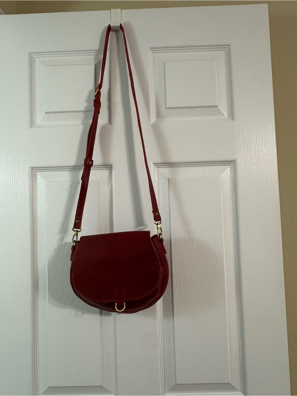Small Monaco Red Leather Crossbody Saddle Bag with Adjustable Strap